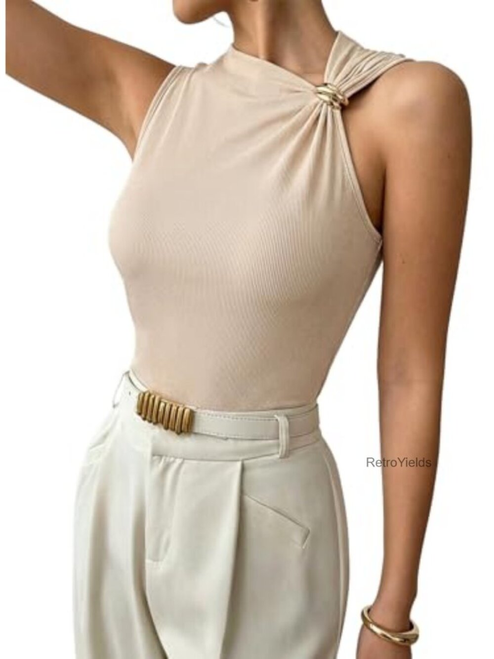 Women's Ribbed Slim Fit Tank Top Asymmetric Neck Sleeveless Casual Summer